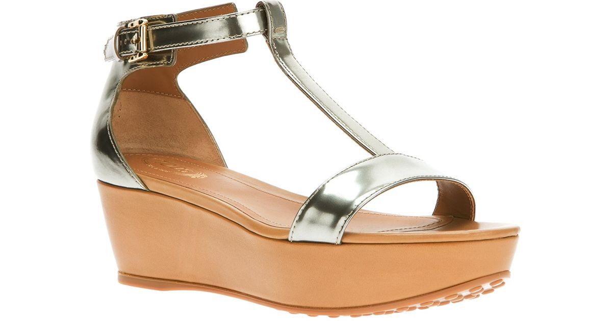 Lyst Tod S Tbar Wedge Sandal In Metallic