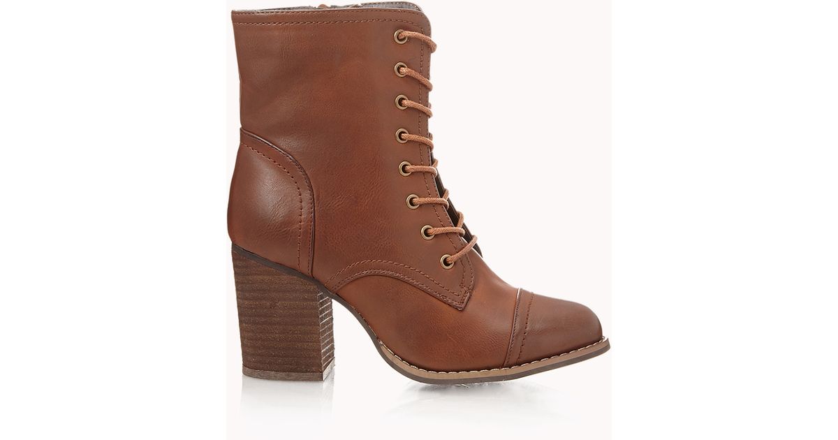brown heeled combat boots