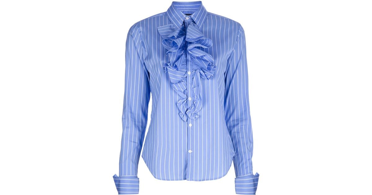 Ralph Lauren Ruffle Front Shirt in Blue | Lyst