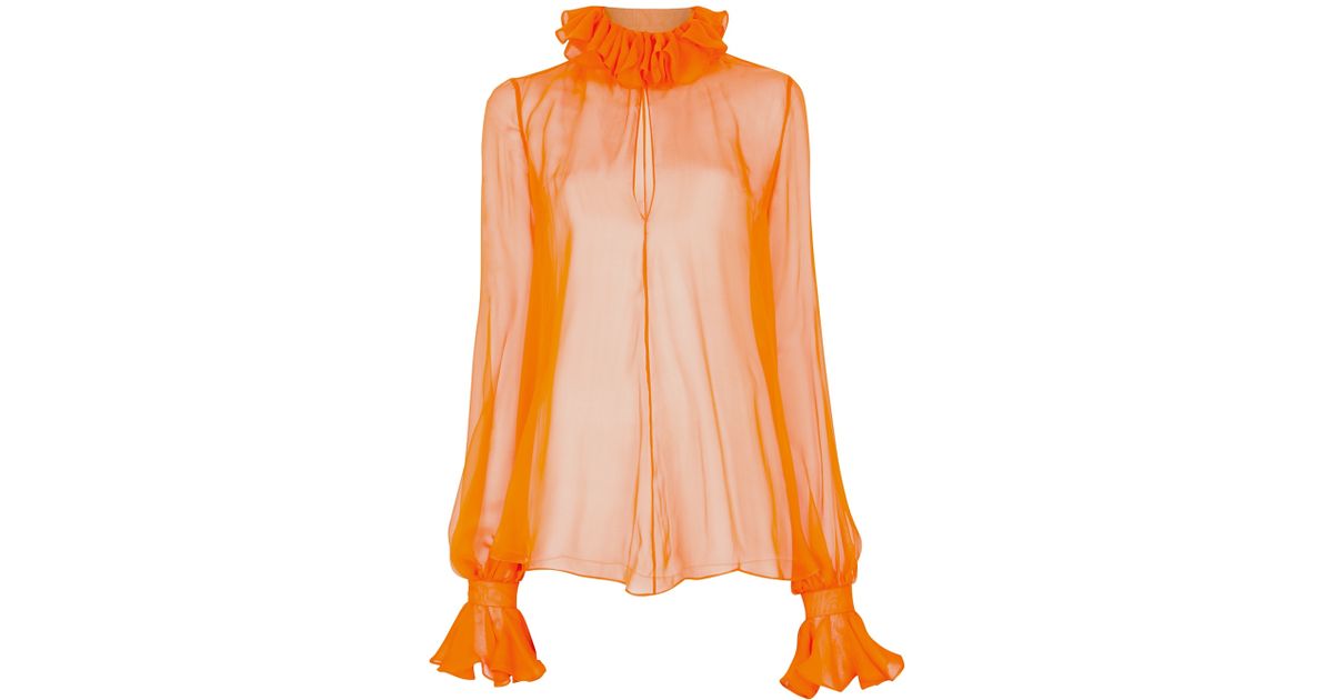 Alexander McQueen Ruffle Collar Blouse in Orange | Lyst
