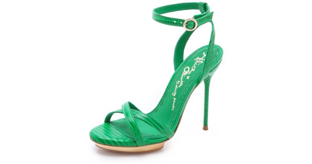 green strappy sandals