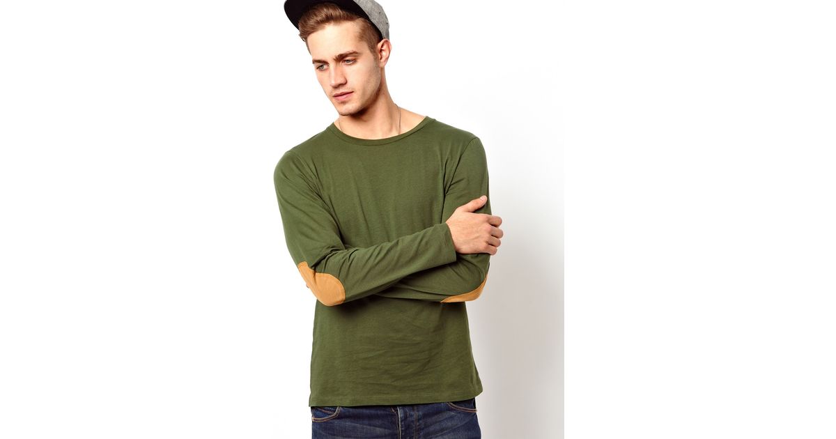 ASOS Long Sleeve Tshirt with Contrast Elbow Patches in Green for Men Lyst