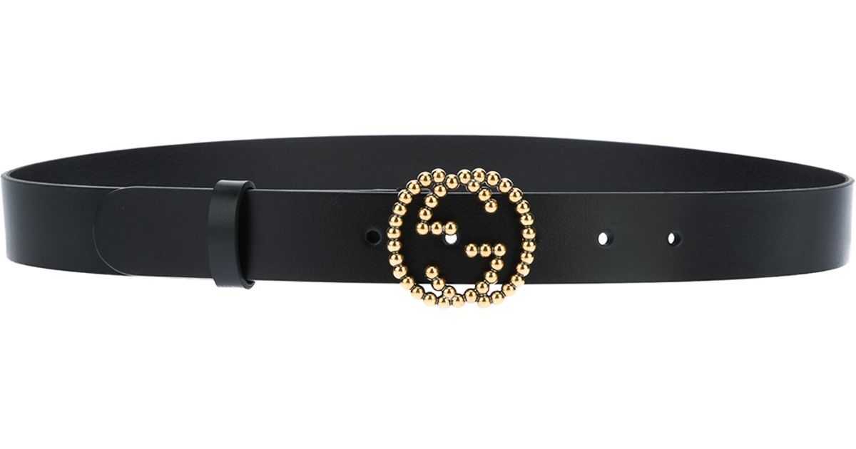 Gucci Beaded Logo Buckle Belt in Black 