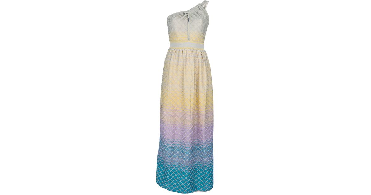 M Missoni One Shoulder Knit Dress in Yellow Lyst