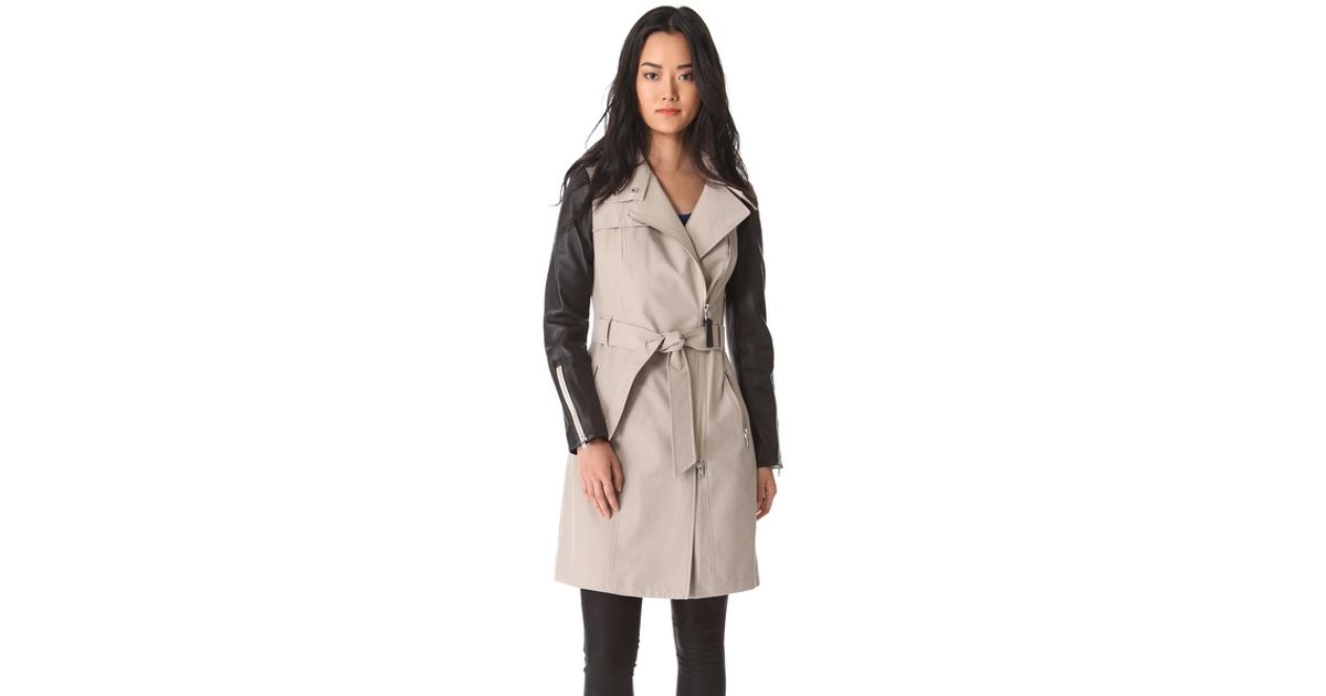 Mackage Avra Trench Coat In Beige, Mackage Trench Coat Leather Sleeves