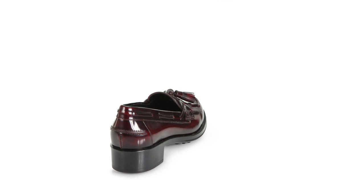 Tod's Leather Kiltie Tassel Loafer Pumps in Red | Lyst