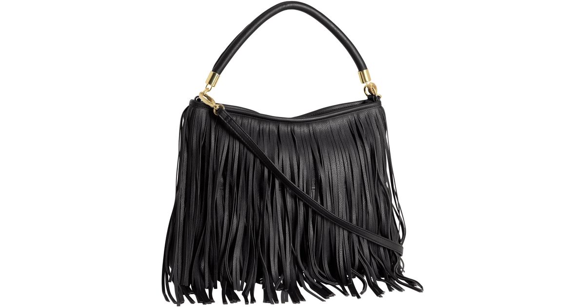H&M Fringed Faux-Leather Shoulder Bag in Black | Lyst