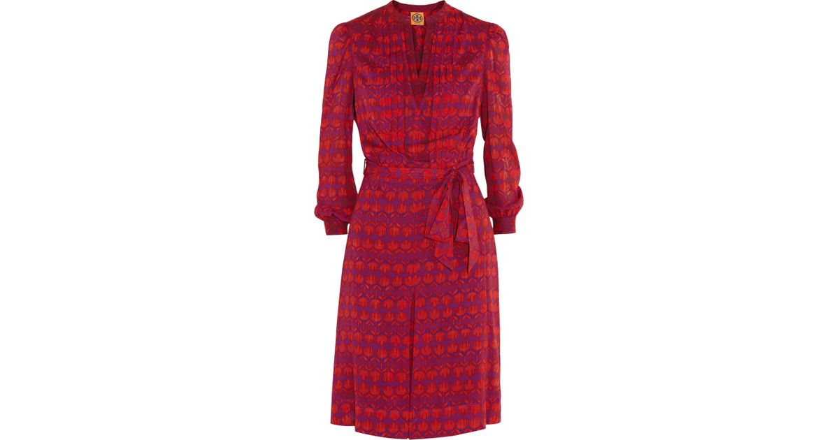 Tory Burch Judi Printed Stretchsilk Dress in Burgundy (Red) - Lyst