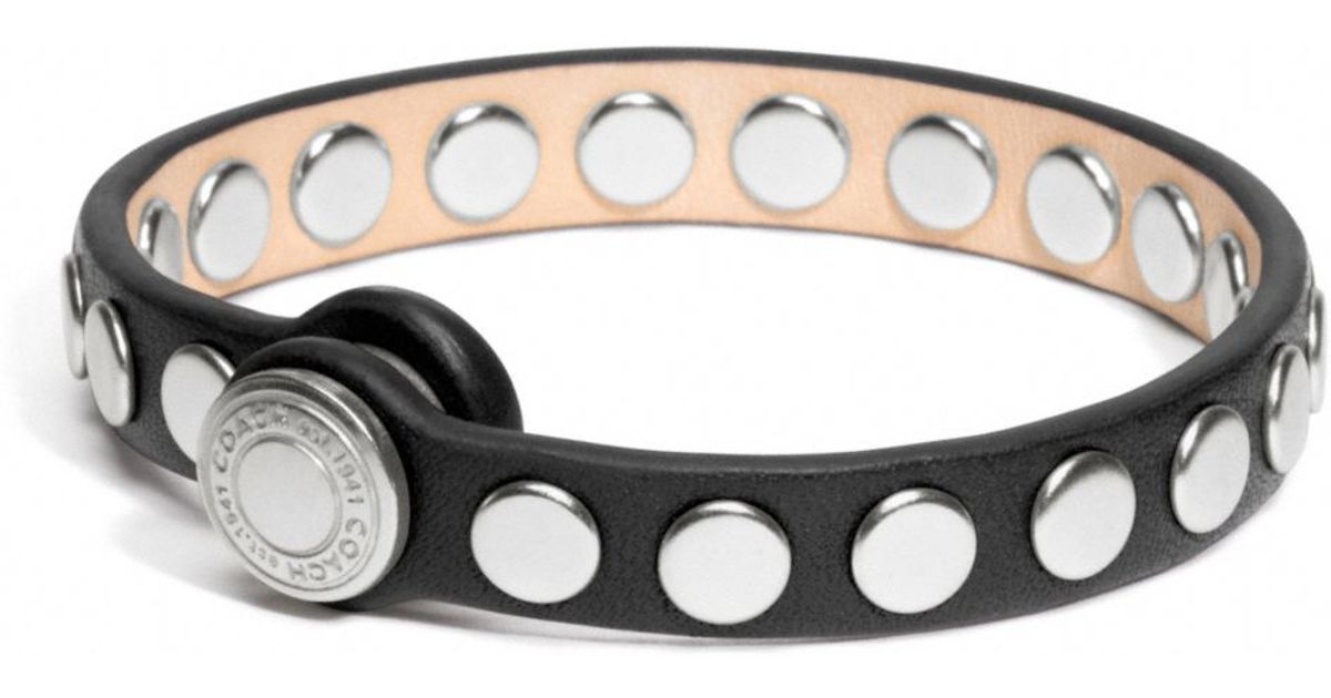 Lyst Coach Skinny Stud Leather Bracelet In Brown