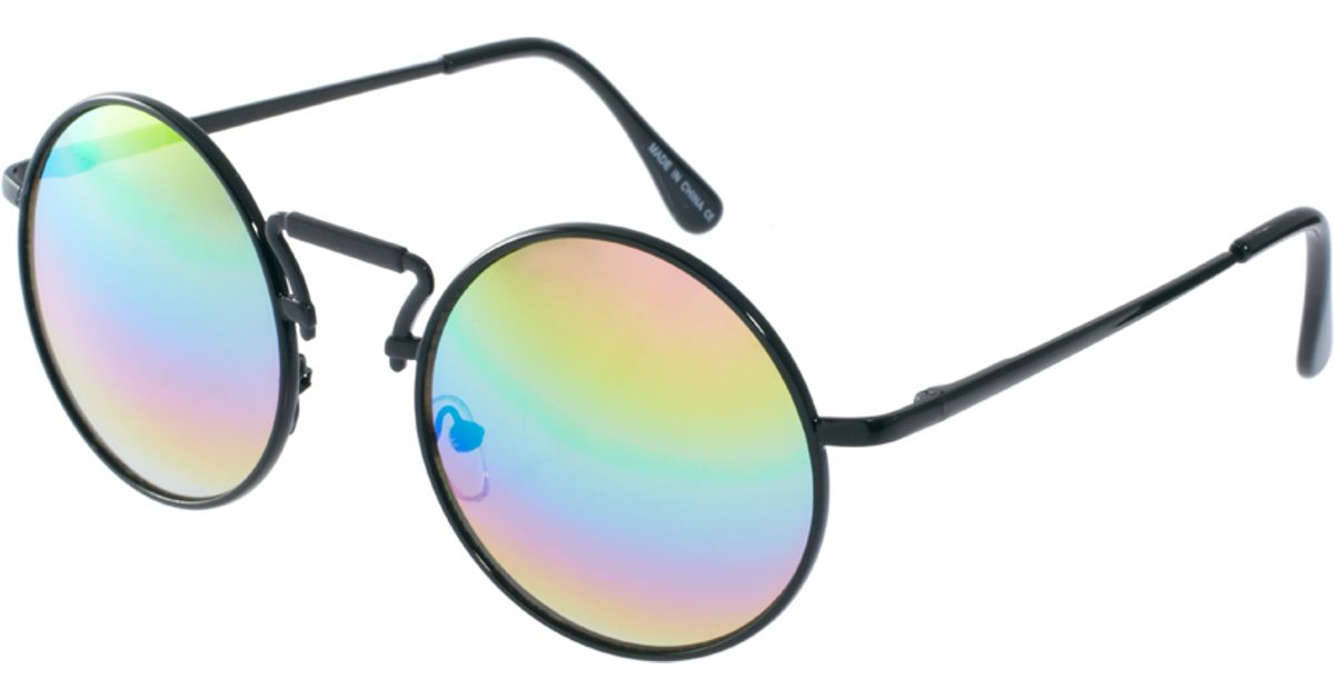 Asos Round Sunglasses With Multi Colour Mirror Lens In Black For Asos Round Sunglasses With Multi Colour