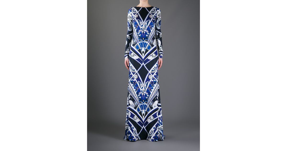 Emilio pucci Backless Maxi Dress in Blue | Lyst
