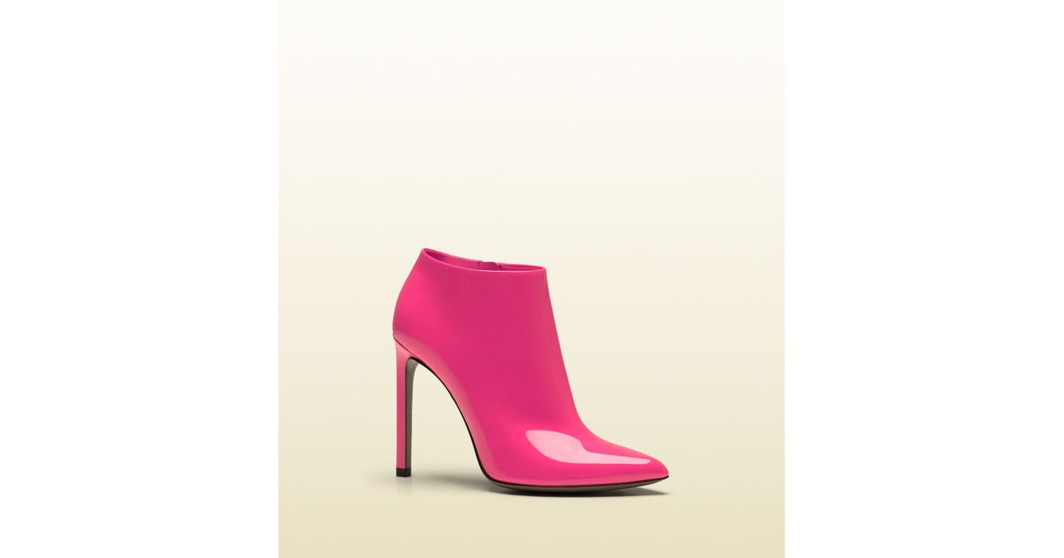 Lyst Gucci Gloria Shocking Pink Patent Leather High Heel Bootie in Pink