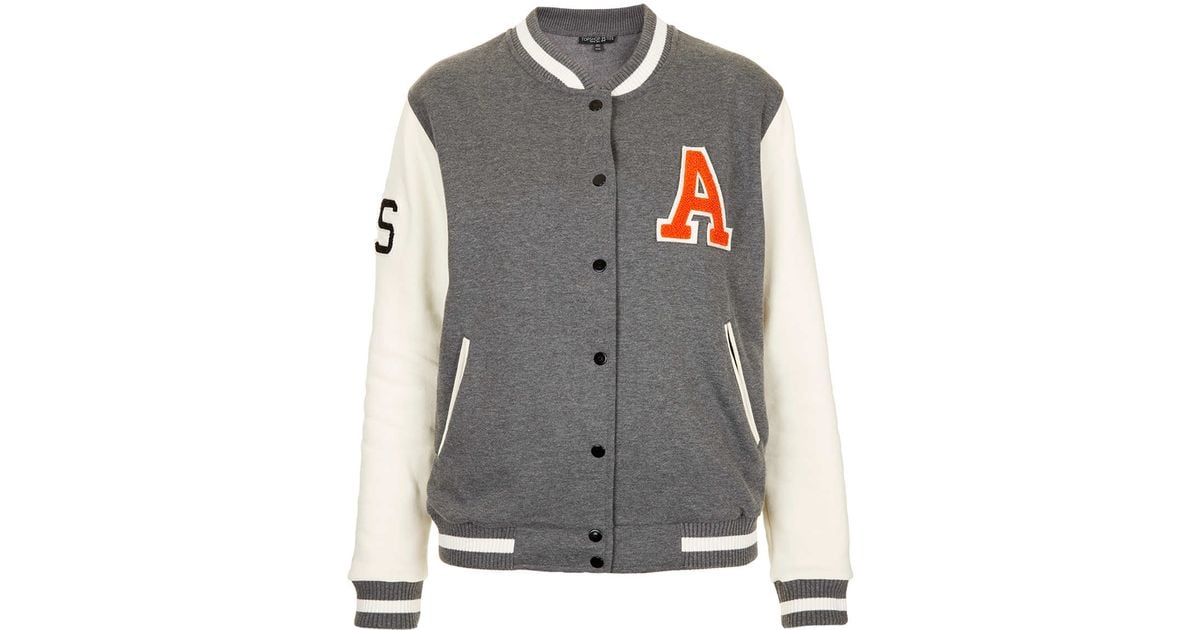 Topshop Petite Jersey Varsity Jacket in Gray (GREY) | Lyst