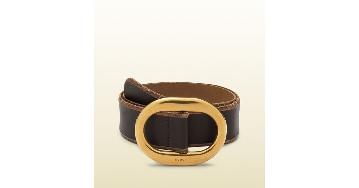 Gucci Brown Leather Belt with Round Buckle - Lyst