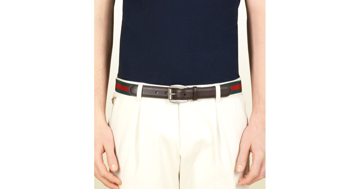 gucci leather belt with web