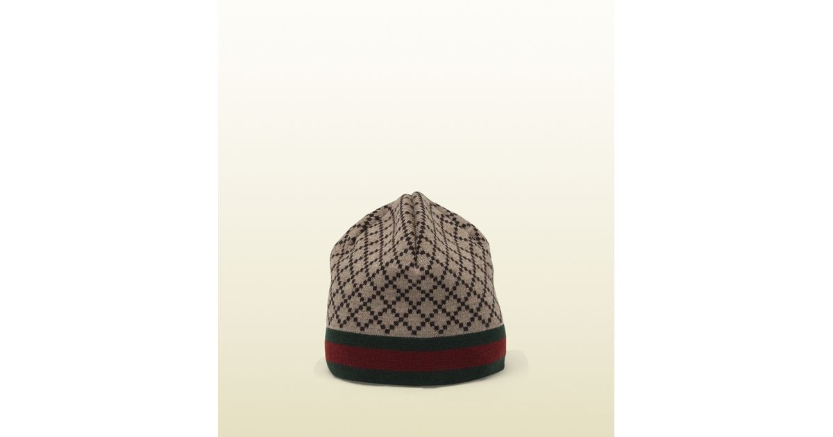 Gucci Diamante Pattern Knit Hat With  Detail in Brown for Men Lyst
