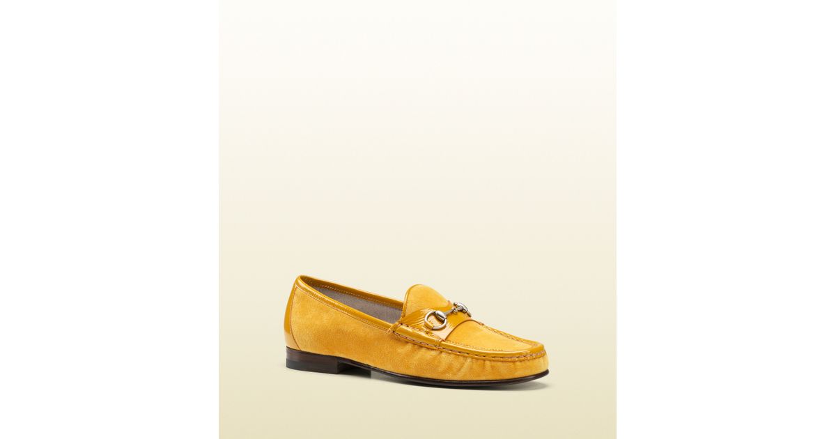 yellow velvet loafers