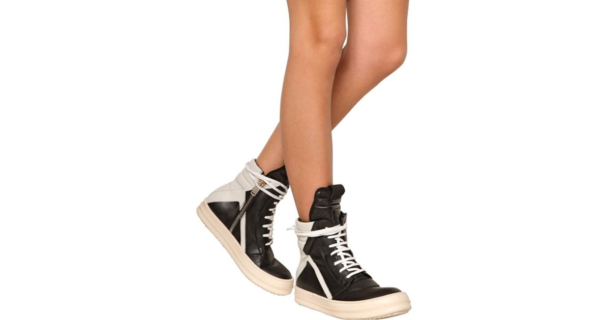 rick owens black leather high top sneakers