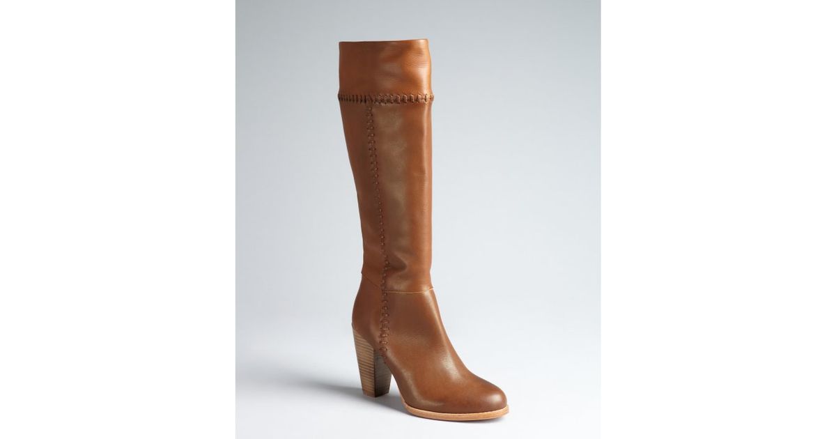 leather stacked heel boots