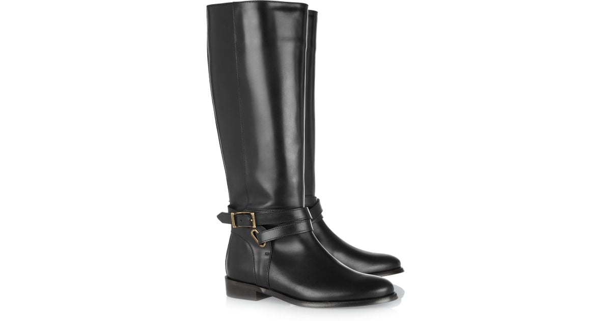 Burberry Leather Riding Boots in Black | Lyst
