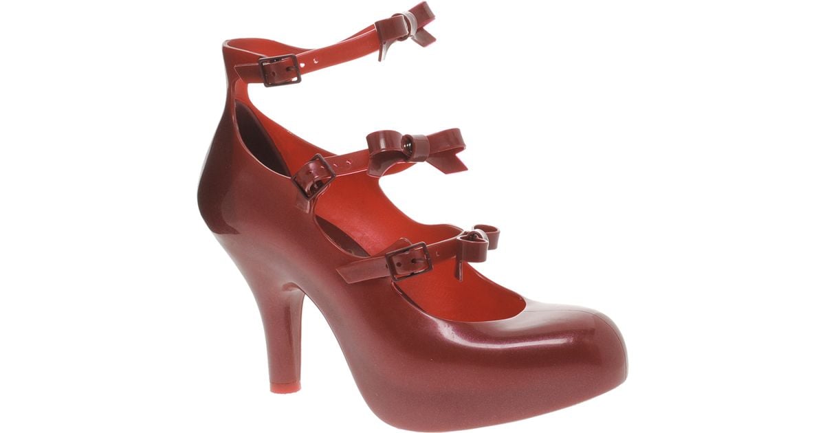Melissa + Vivienne Westwood Anglomania 3 Strap Elevated Bow Court Shoes in  Purple | Lyst