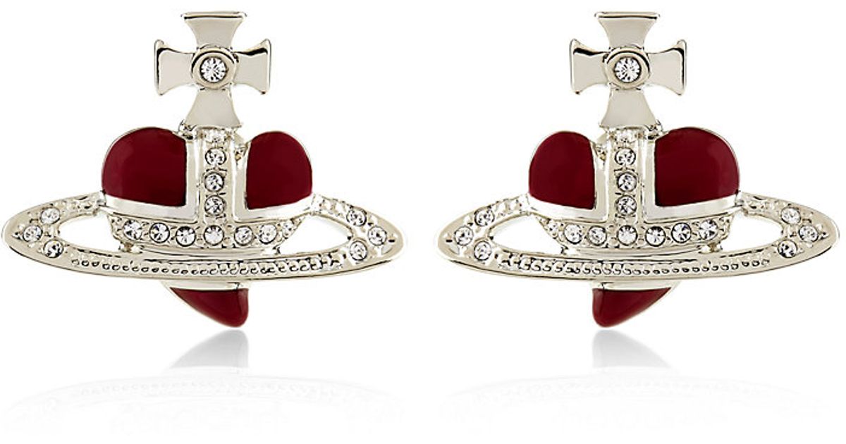 Vivienne Westwood Diamante Heart Stud Earrings in Red - Lyst