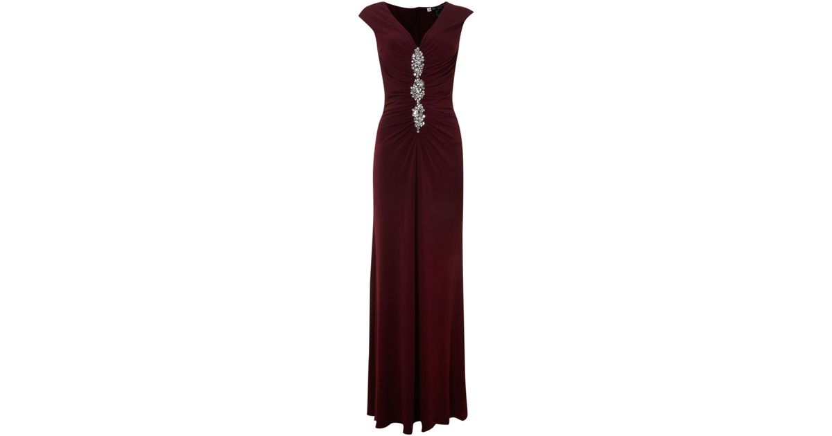 Js collections Wine Diamante Front Dress in Red | Lyst