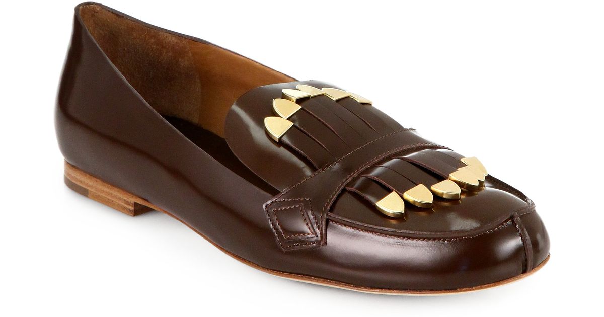 Chloé Leather Fringe Loafers in Brown Lyst