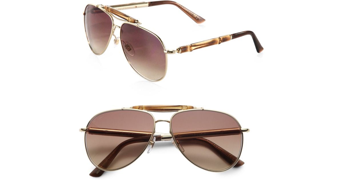 Gucci Bamboo Aviator Sunglasses in Gold 