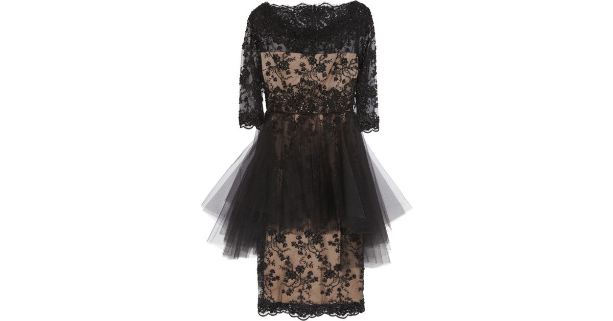 Marchesa Embellished Tulle Dress in Black - Lyst
