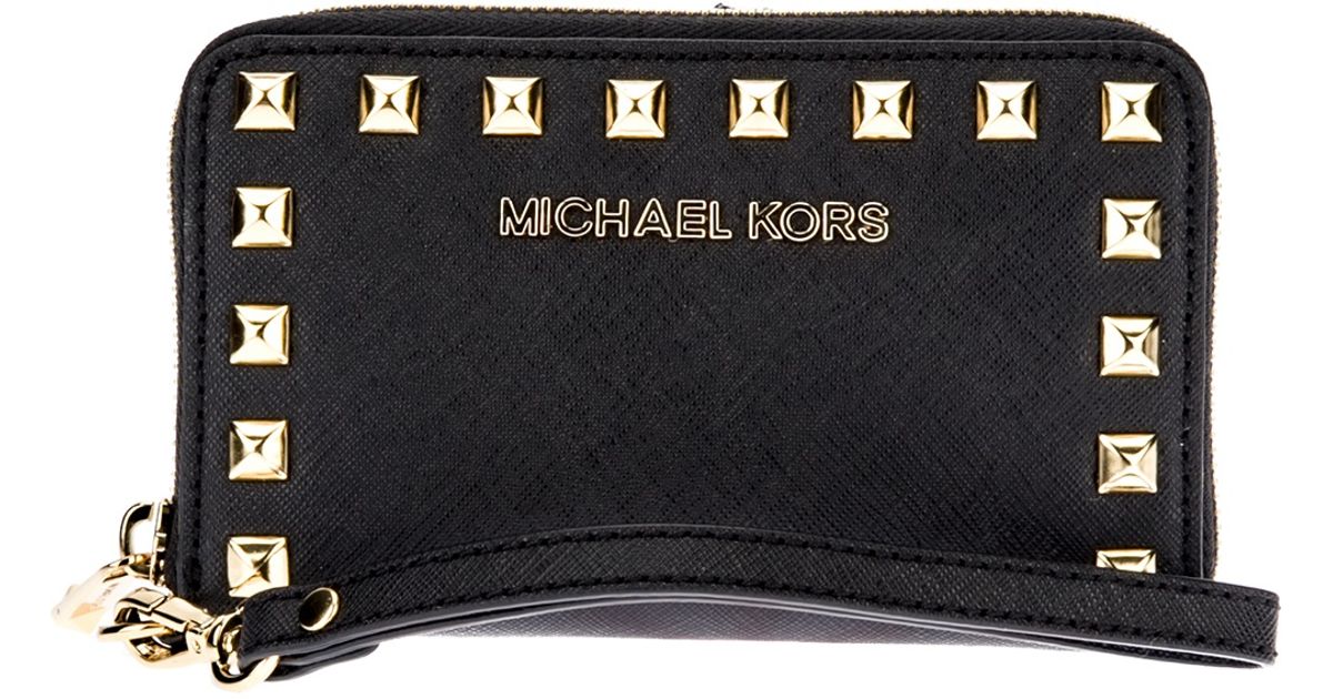 Michael Kors Studded Wristlet Wallet in Black | Lyst