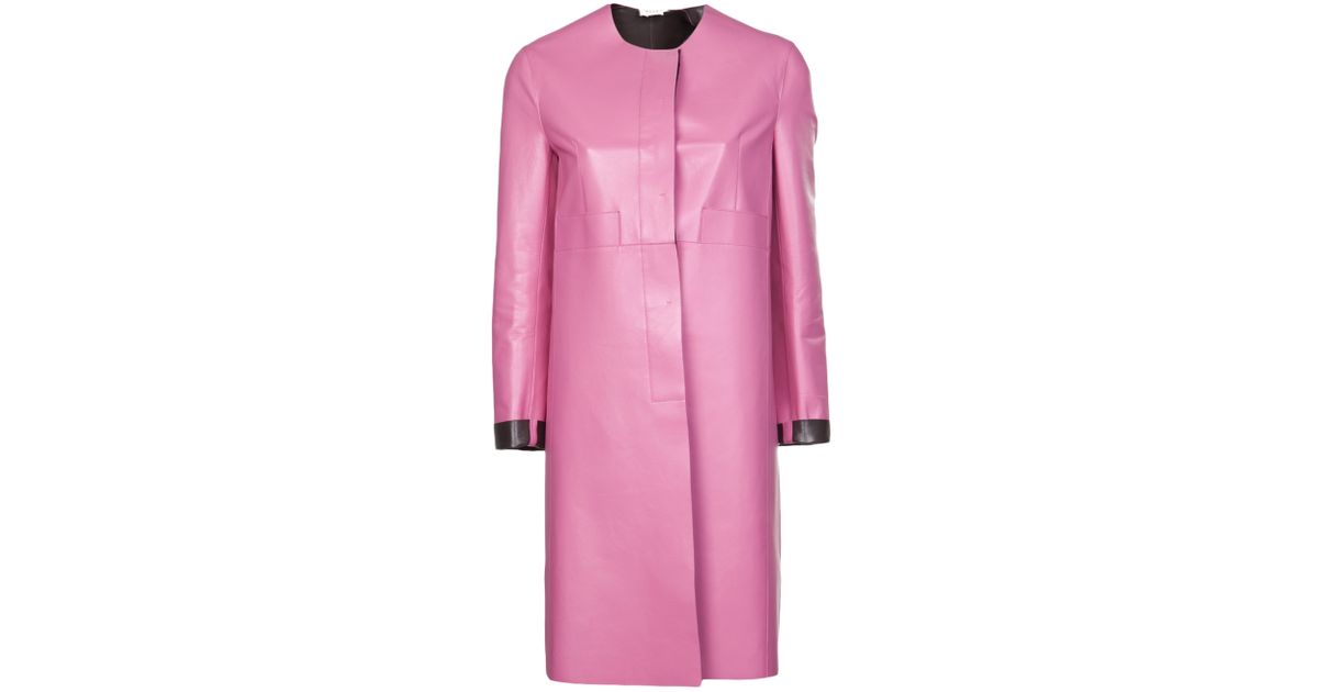 Marni Single Breasted Leather Coat in Pink & Purple (Pink) - Lyst