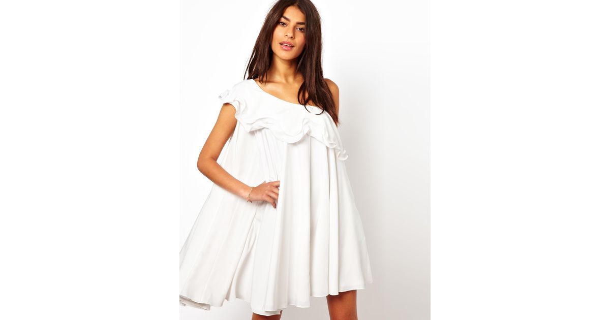 white ruffle shift dress