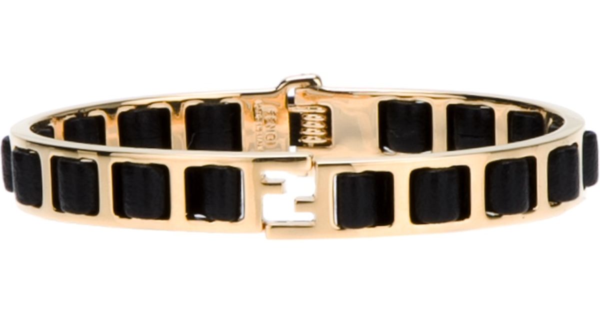 Fendi Woven Leather Bracelet in Black (Metallic) Lyst