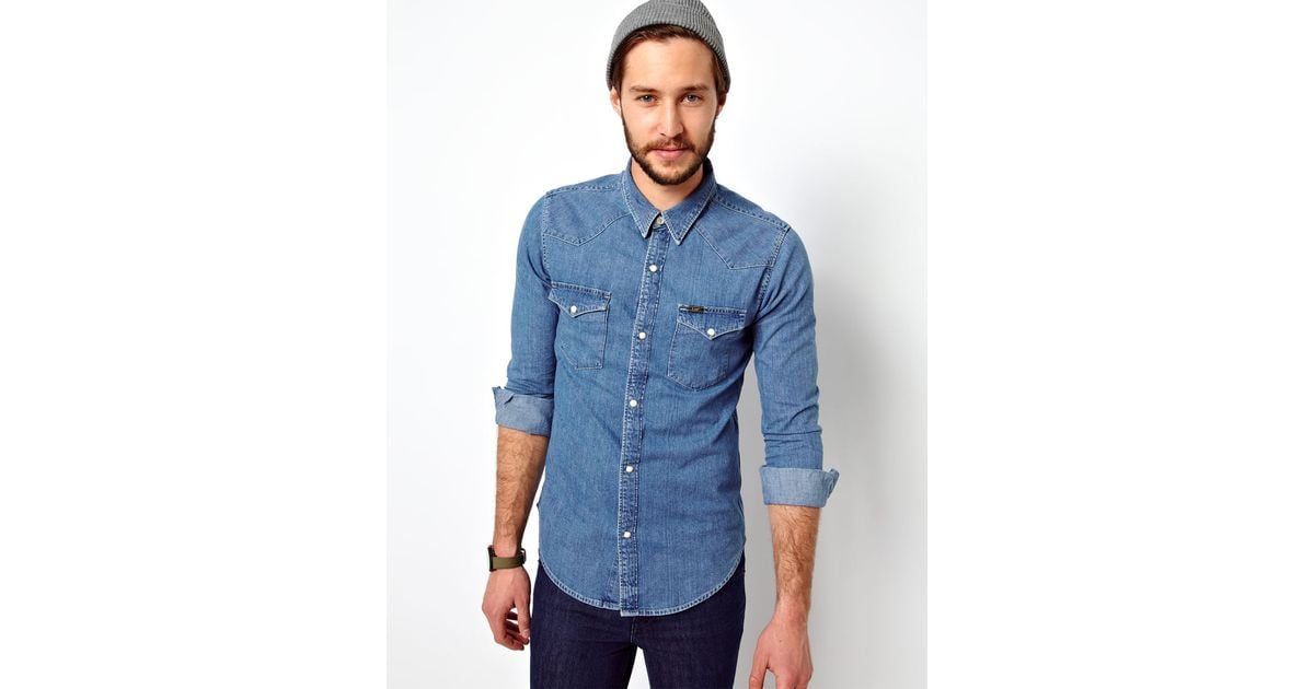 Lee Jeans Denim Shirt Western Slim Fit Light Stone in Blue for Men | Lyst