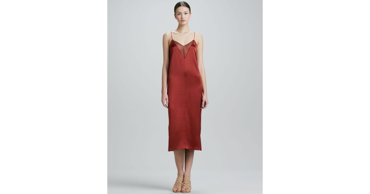 copper satin slip dress