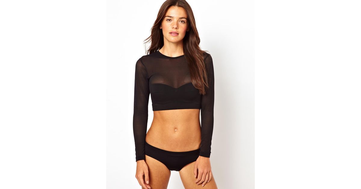 ASOS Long Sleeve Mesh Crop Bikini Top 