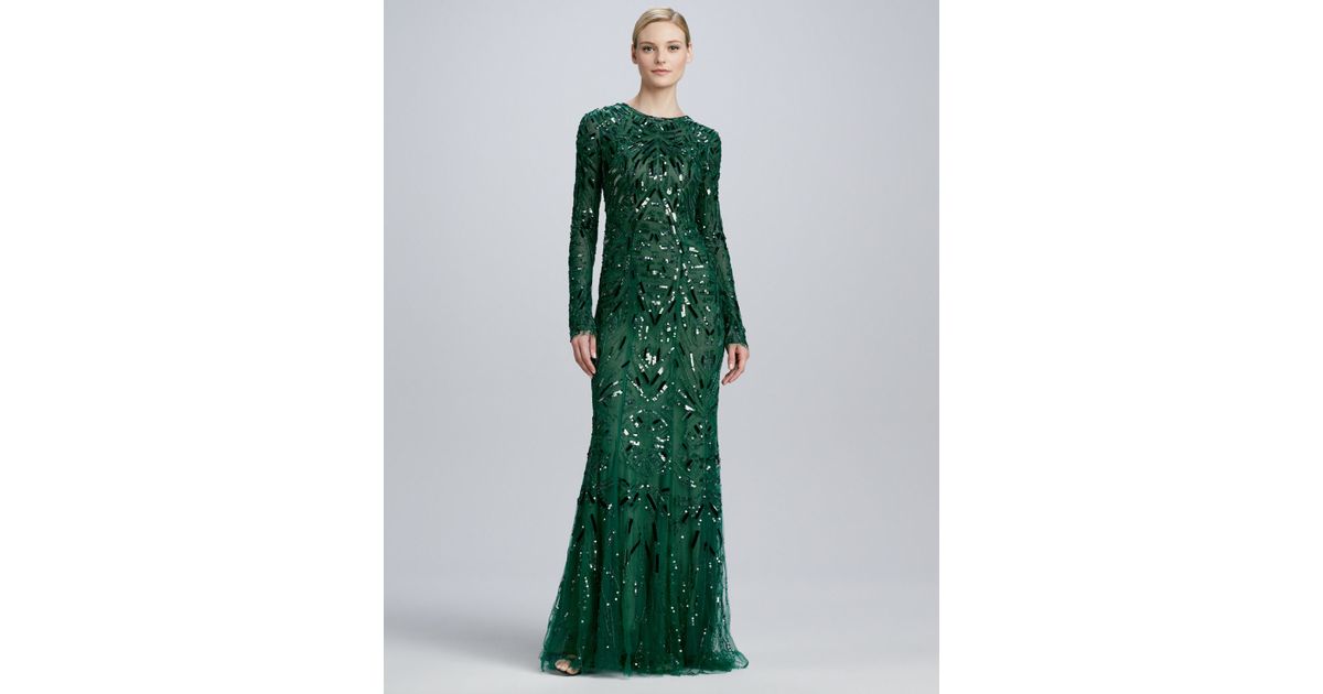 emerald green beaded gown