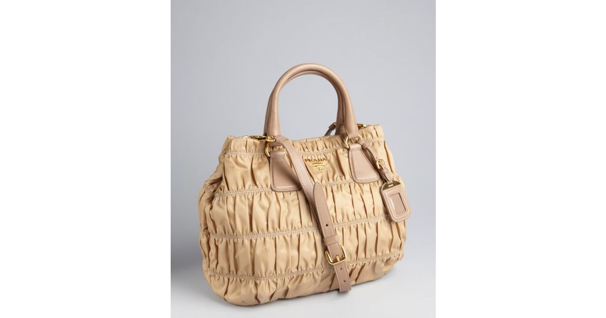 Prada Camel Quilted Nylon and Leather Convertible Tote in Beige ...  