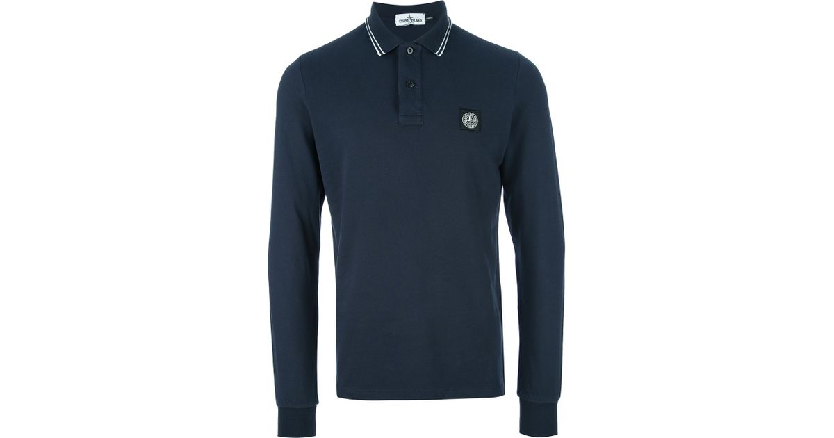 Stone Island Long Sleeve Polo Shirt in Blue for Men | Lyst