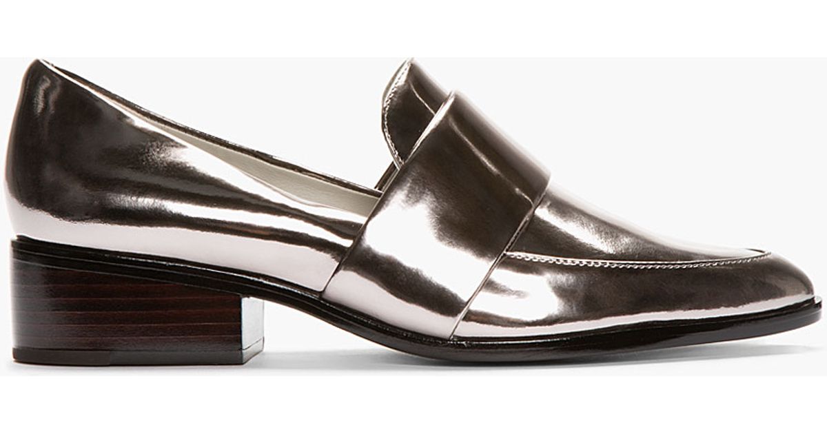 3.1 Phillip Lim Gunmetal Patent Leather Quinn Loafers in Metallic Lyst