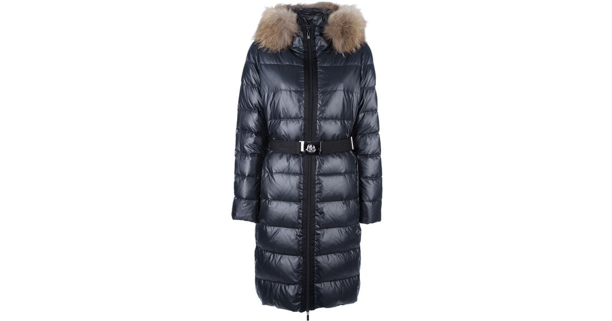 Moncler Nantes Fur Trim Coat in Blue | Lyst