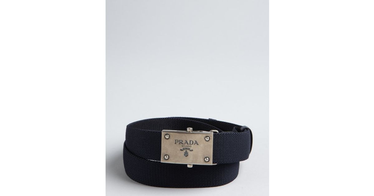 Prada Navy Canvas Logo Buckle Belt in Blue for Men (navy) | Lyst  