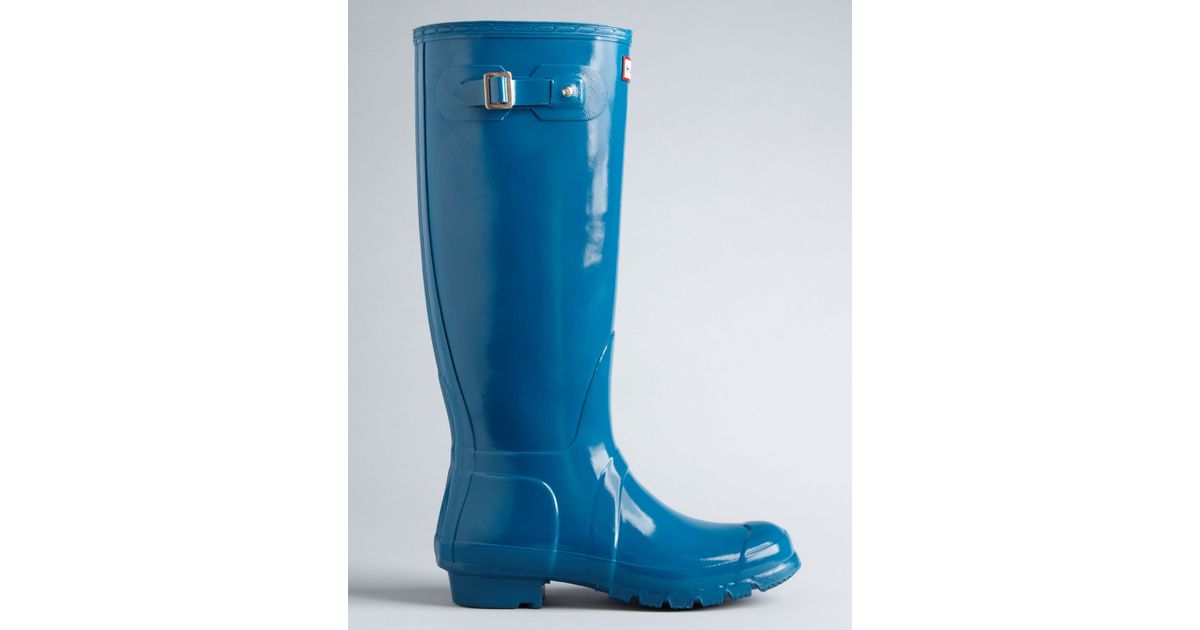 HUNTER Rain Boots Original Tall Gloss in Blue Lyst