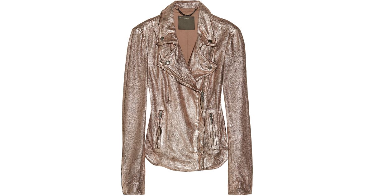 Muubaa Pink Monteria Metallic Leather Biker Jacket