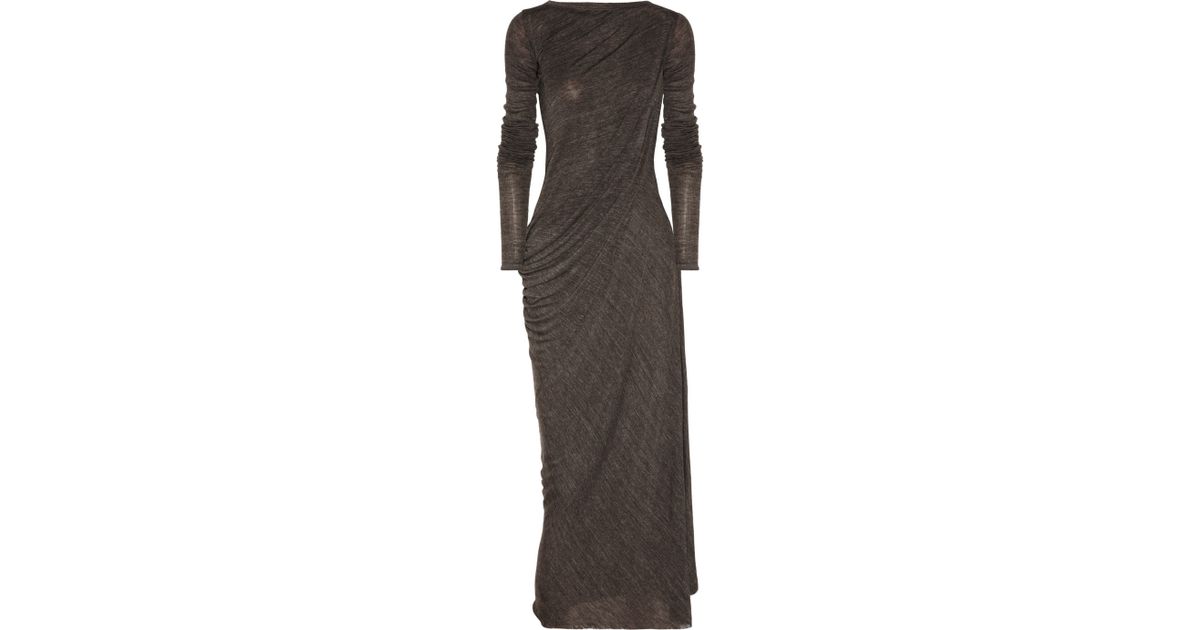 Rick Owens Lilies Draped Stretchjersey Maxi Dress in Brown - Lyst