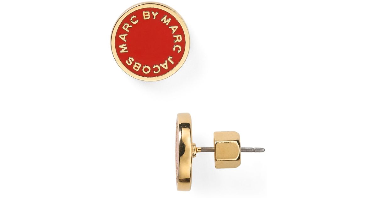 Marc By Marc Jacobs Enamel Logo Disc Stud Earrings in Red - Lyst
