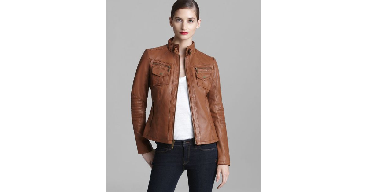 michael kors leather jacket brown