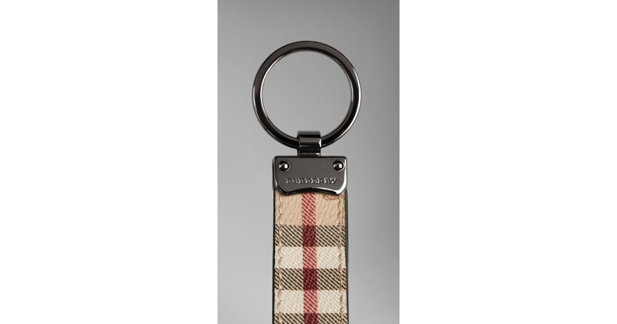 Burberry Haymarket Check Leather Key Ring in Natural for Men | Lyst