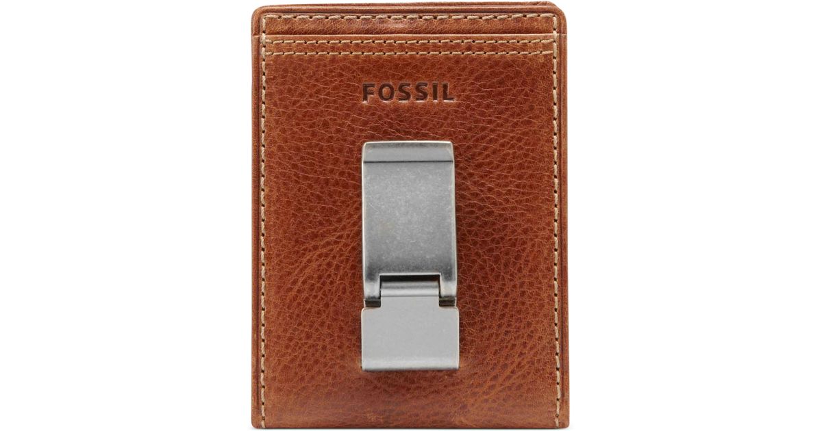 Fossil Brown Detroit Tigers Leather Derrick Front Pocket Bifold Wallet